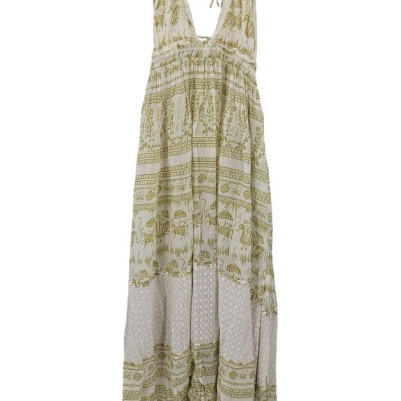 Free People Womens Boho Maxi Dress Halter Open Back Tiered Sz XS Green Cotton - Picture 7 of 16